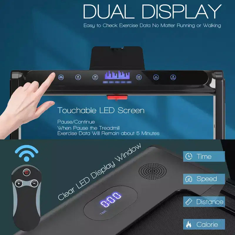 Tapis roulant pieghevole 2 in 1 Costway 2.25HP con doppio display a LED argento/nero/blu