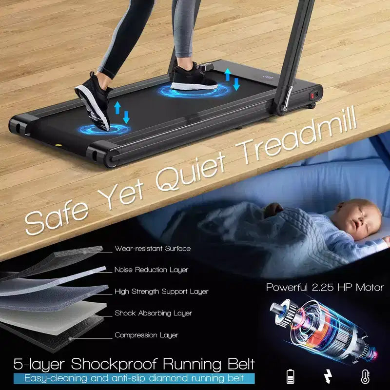 Tapis roulant pieghevole 2 in 1 Costway 2.25HP con doppio display a LED argento/nero/blu
