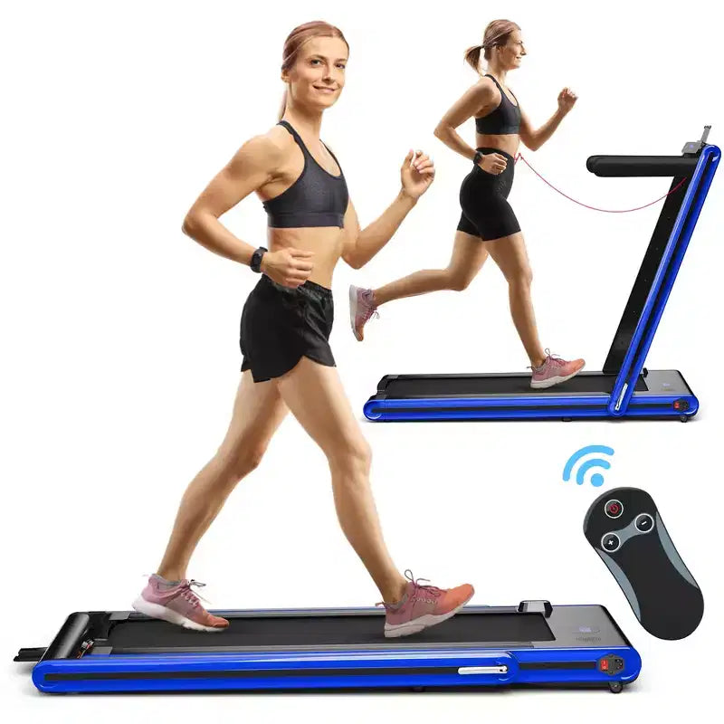 Tapis roulant pieghevole 2 in 1 Costway 2.25HP con doppio display a LED argento/nero/blu