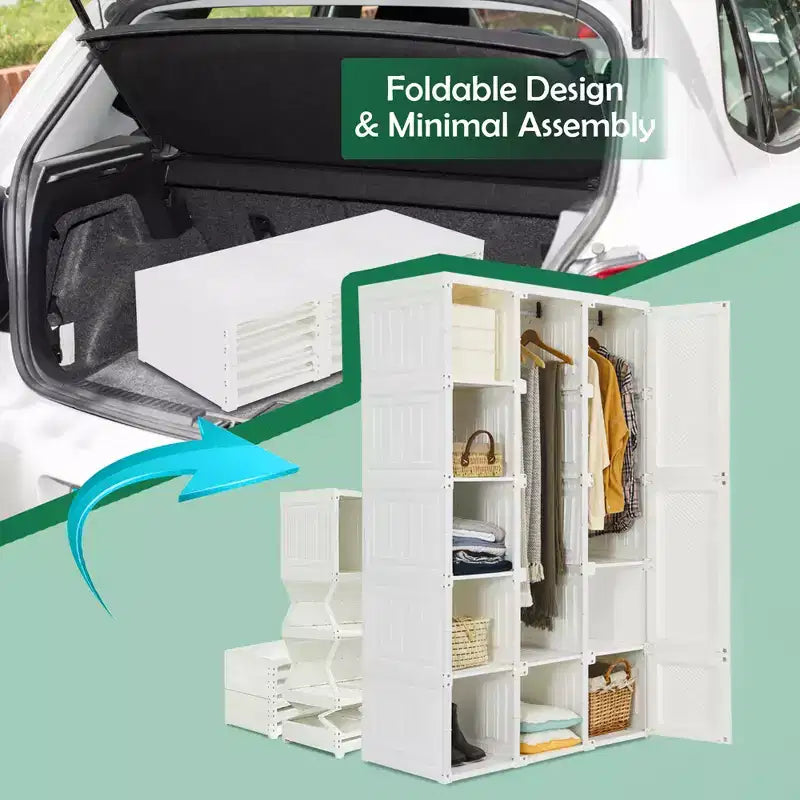 Armadio portatile Costway, armadio moderno pieghevole con 10 scomparti e aste appendiabiti