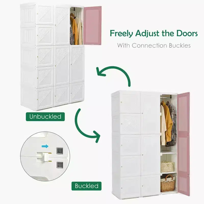Armadio portatile Costway, armadio moderno pieghevole con 10 scomparti e aste appendiabiti