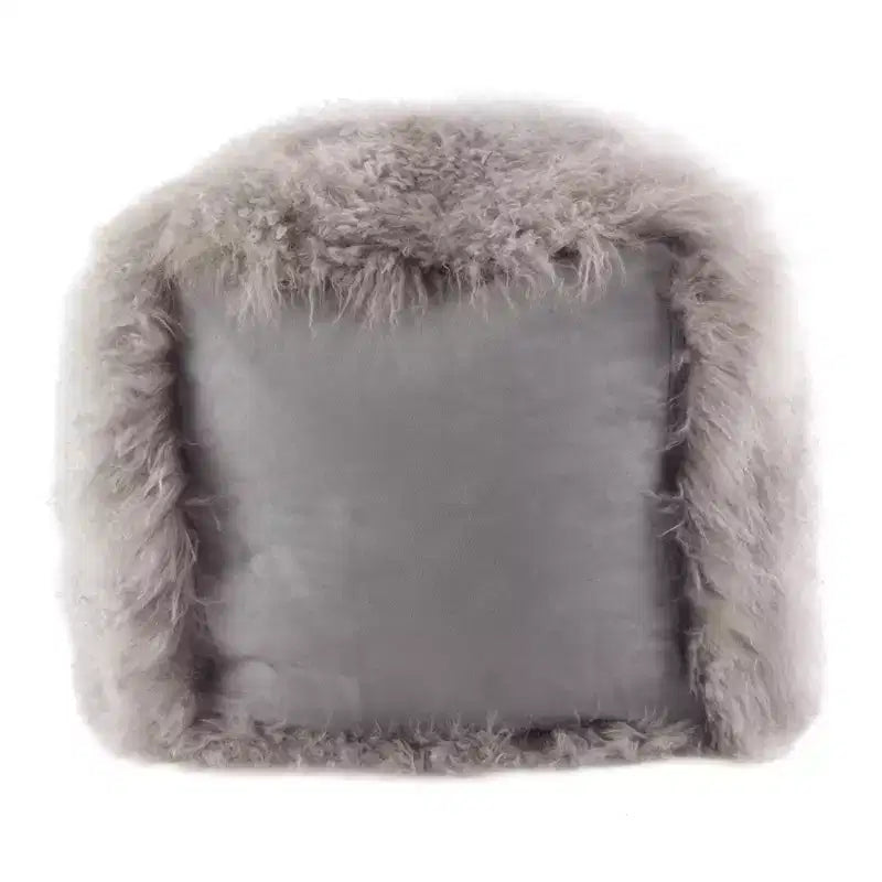Saro Lifestyle Real Mongolian 100% Wool Lamb Fur Pouf Ottoman Square