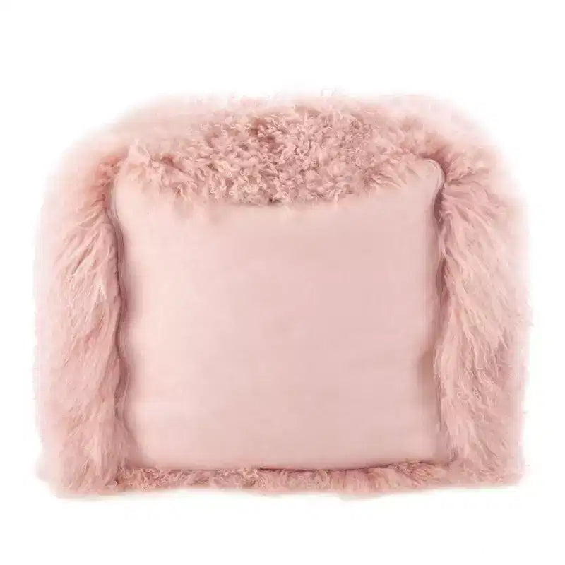 Saro Lifestyle Real Mongolian 100% Wool Lamb Fur Pouf Ottoman Square