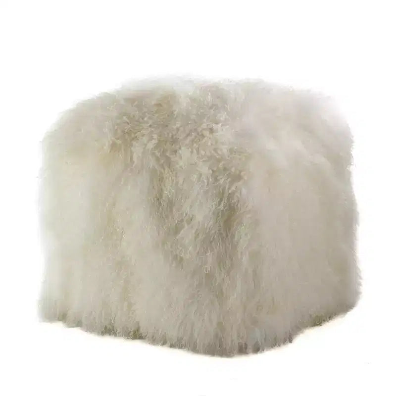 Saro Lifestyle Pouf Ottomano Quadrato in Vera Pelliccia di Agnello 100% Lana Mongola