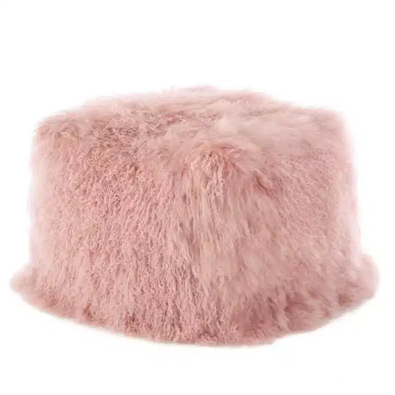 Saro Lifestyle Pouf Ottomano Quadrato in Vera Pelliccia di Agnello 100% Lana Mongola