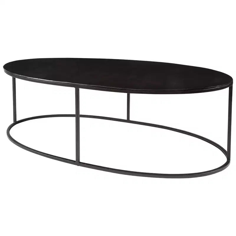 Tavolino da caffè ovale Uttermost Modern Industrial Aged Black Iron Aluminum, 48 x 24, con ripiano placcato anticato per soggiorno e camera da letto