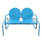 Northlight 2-Person Outdoor Retro Metal Tulip Double Glider Patio Chair, Turquoise Blue