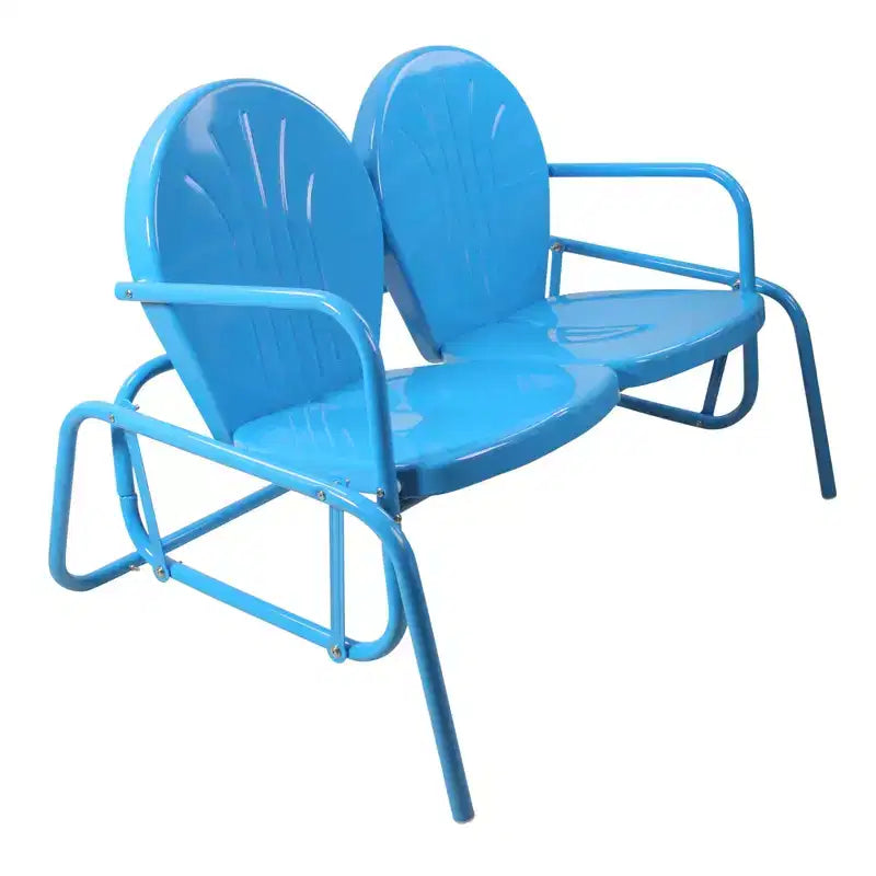 Northlight 2-Person Outdoor Retro Metal Tulip Double Glider Patio Chair, Turquoise Blue