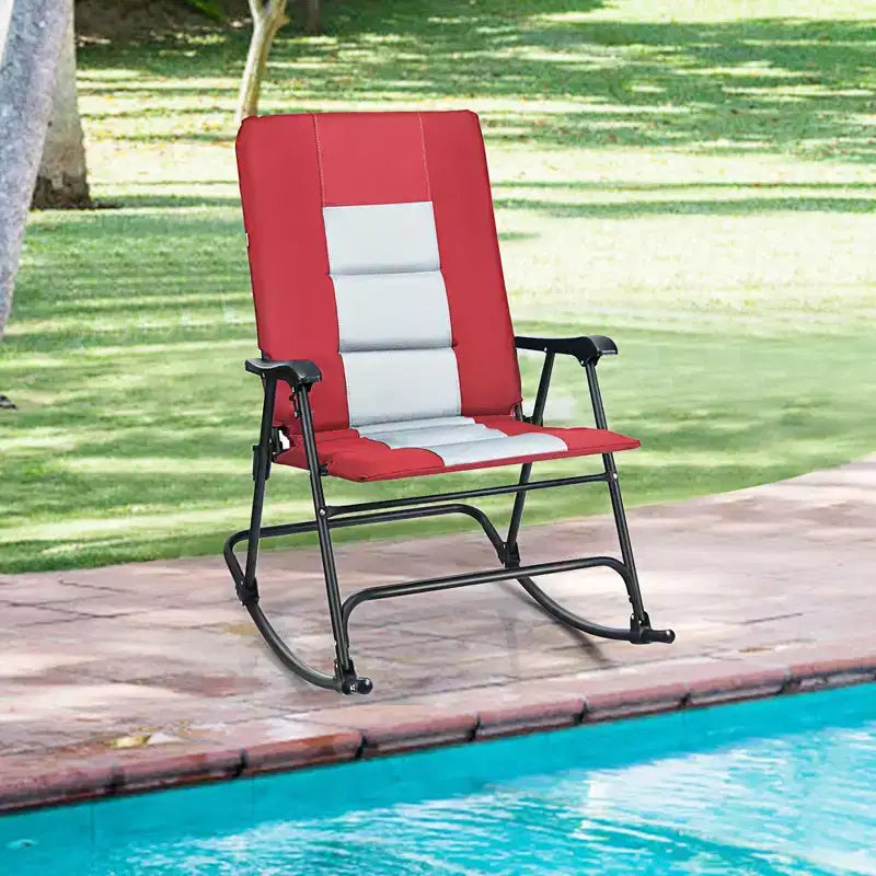 Costway Set di 2 Sedie a Dondolo Pieghevoli Imbottite da Giardino Patio Campeggio Rosso/Blu