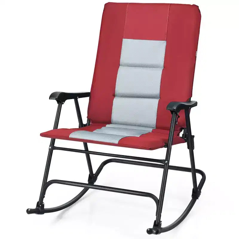 Costway Set di 2 Sedie a Dondolo Pieghevoli Imbottite da Giardino Patio Campeggio Rosso/Blu