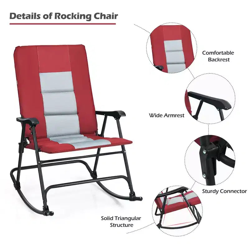 Costway Set di 2 Sedie a Dondolo Pieghevoli Imbottite da Giardino Patio Campeggio Rosso/Blu