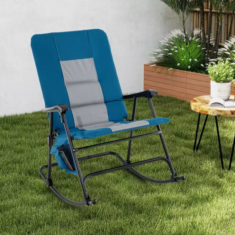 Costway Set di 2 Sedie a Dondolo Pieghevoli Imbottite da Giardino Patio Campeggio Rosso/Blu