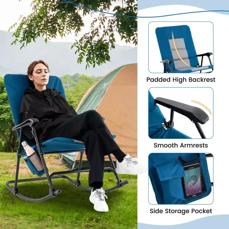 Costway Set di 2 Sedie a Dondolo Pieghevoli Imbottite da Giardino Patio Campeggio Rosso/Blu