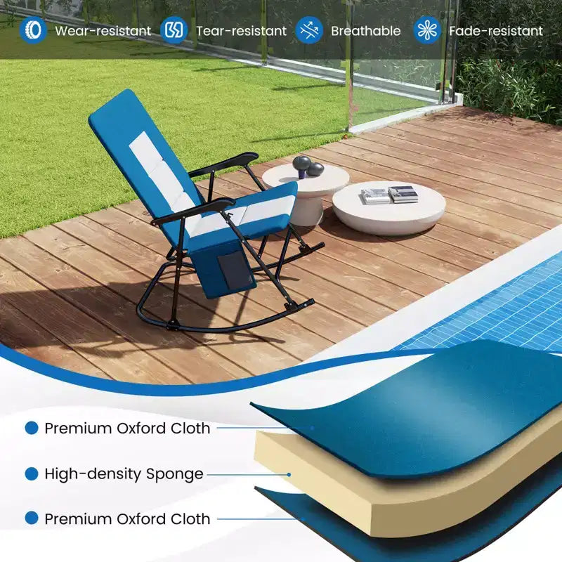 Costway Set di 2 Sedie a Dondolo Pieghevoli Imbottite da Giardino Patio Campeggio Rosso/Blu