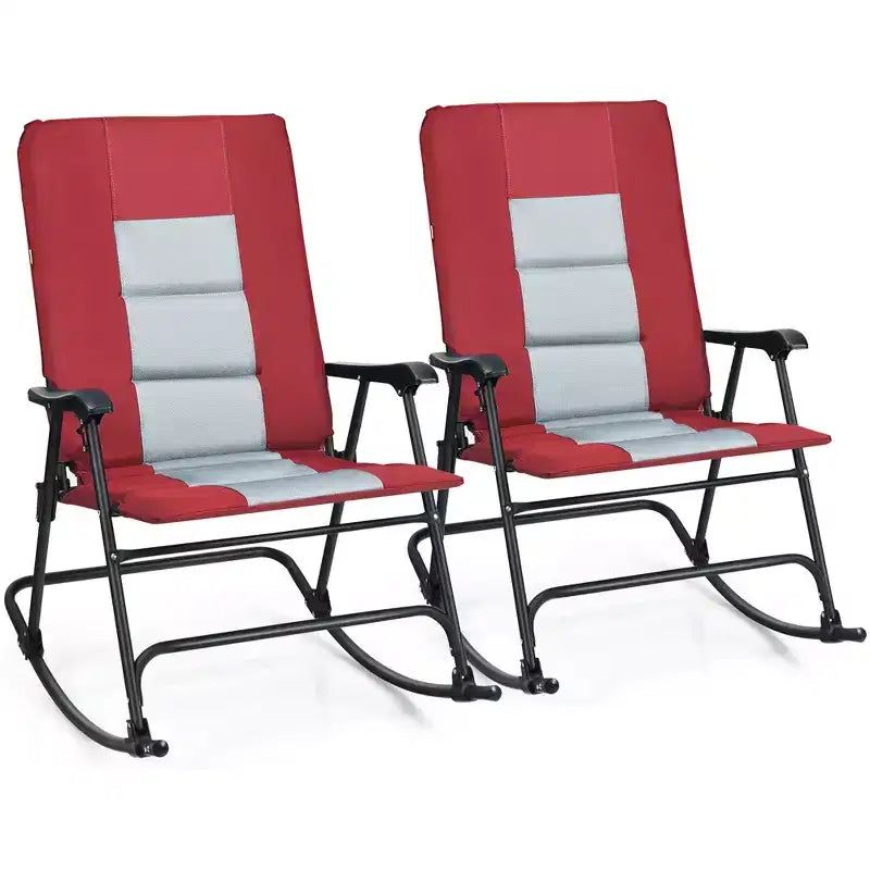 Costway Set di 2 Sedie a Dondolo Pieghevoli Imbottite da Giardino Patio Campeggio Rosso/Blu