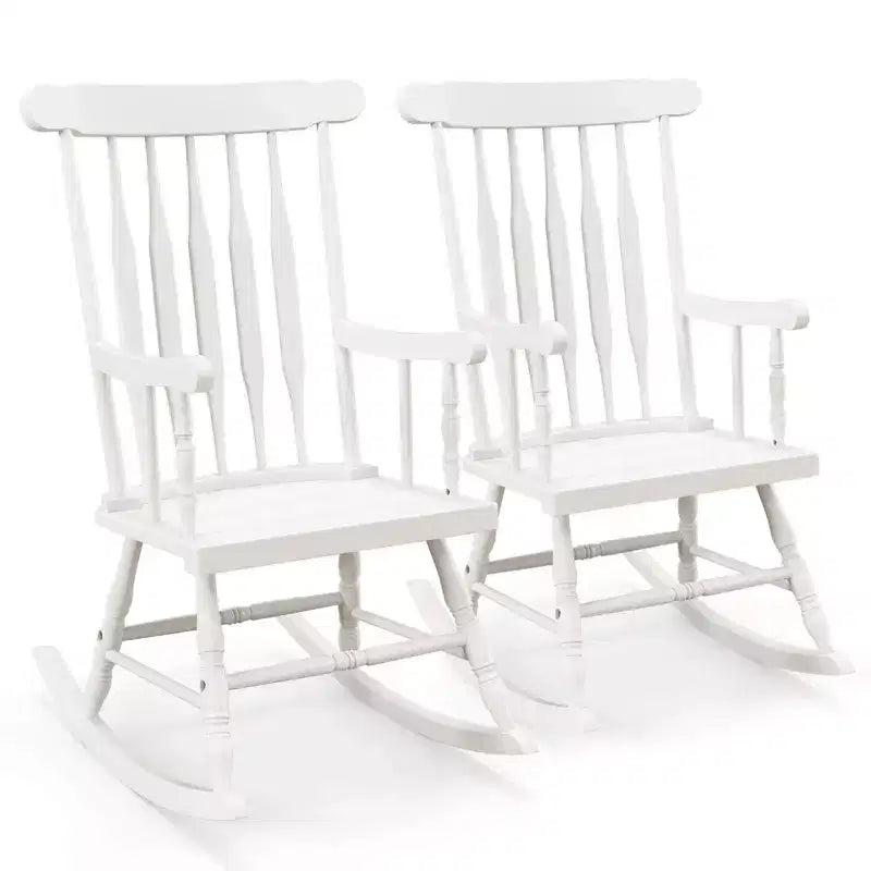 Costway Set di 2 Sedie a Dondolo in Legno Finitura Lucida Bianco\Caffè