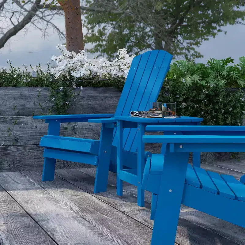 Merrick Lane Set Of Two Folding Adirondack Patio Chairs With Matching Outdoor Side Table