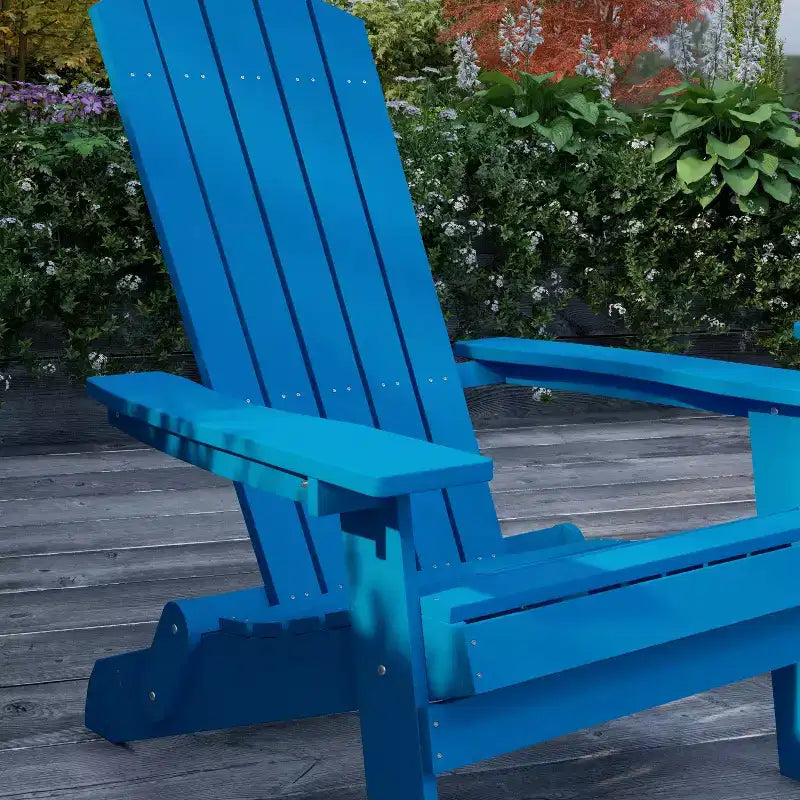 Merrick Lane Set Of Two Folding Adirondack Patio Chairs With Matching Outdoor Side Table