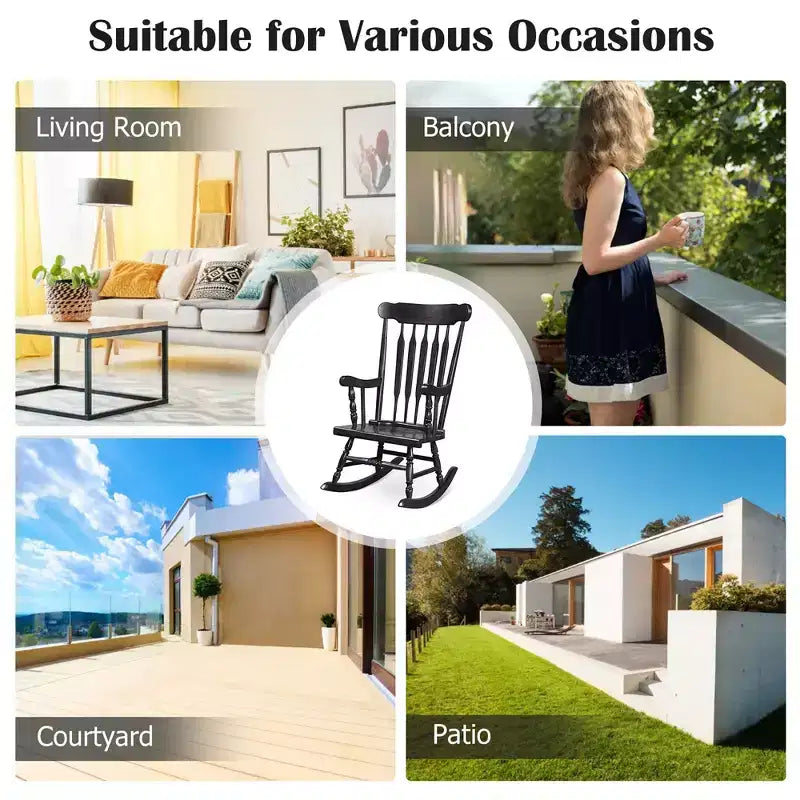 Costway Sedia a dondolo in legno massello, per veranda, interni ed esterni, finitura lucida, bianco/caffè