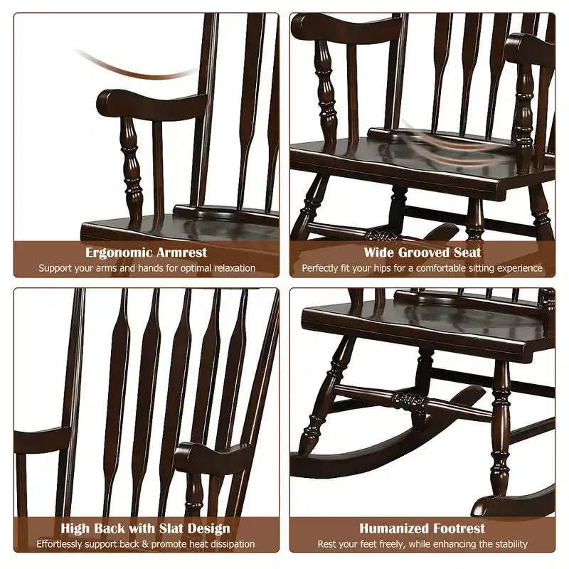 Costway Sedia a dondolo in legno massello, per veranda, interni ed esterni, finitura lucida, bianco/caffè