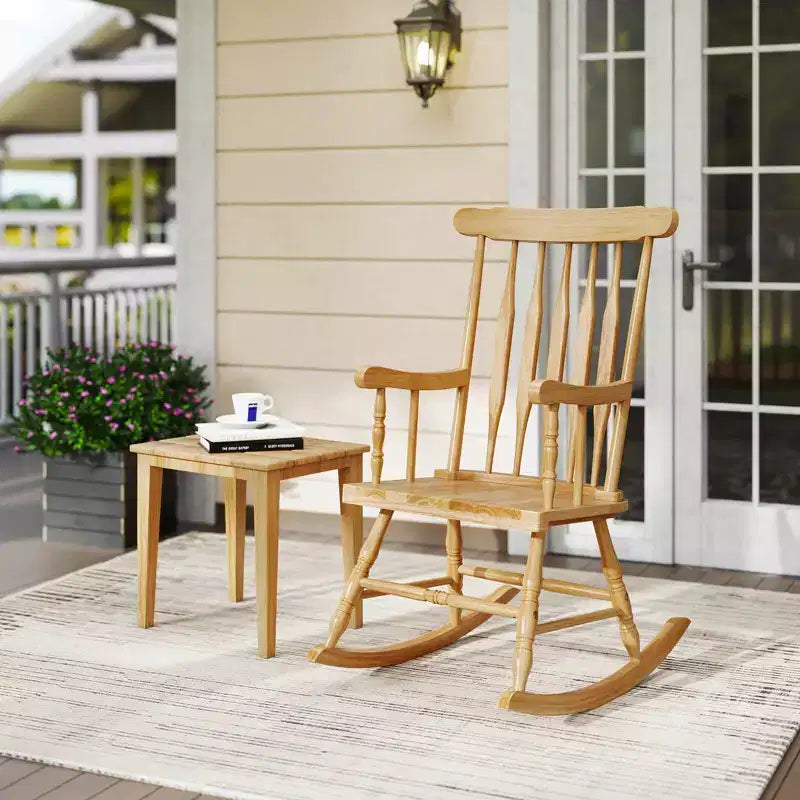 Costway Sedia a dondolo in legno massello, per veranda, interni ed esterni, finitura lucida, bianco/caffè