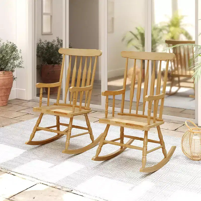 Costway Sedia a dondolo in legno massello, per veranda, interni ed esterni, finitura lucida, bianco/caffè