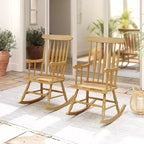 Costway Sedia a dondolo in legno massello, per veranda, interni ed esterni, finitura lucida, bianco/caffè