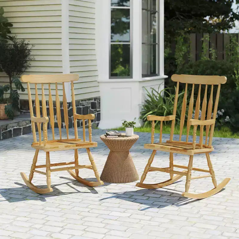 Costway Sedia a dondolo in legno massello, per veranda, interni ed esterni, finitura lucida, bianco/caffè
