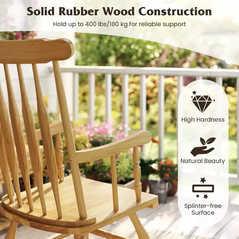 Costway Sedia a dondolo in legno massello, per veranda, interni ed esterni, finitura lucida, bianco/caffè