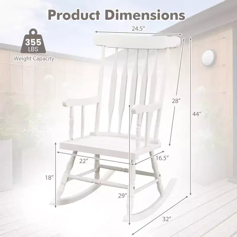 Costway Sedia a dondolo in legno massello, per veranda, interni ed esterni, finitura lucida, bianco/caffè