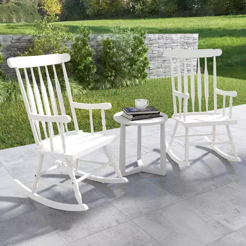 Costway Sedia a dondolo in legno massello, per veranda, interni ed esterni, finitura lucida, bianco/caffè