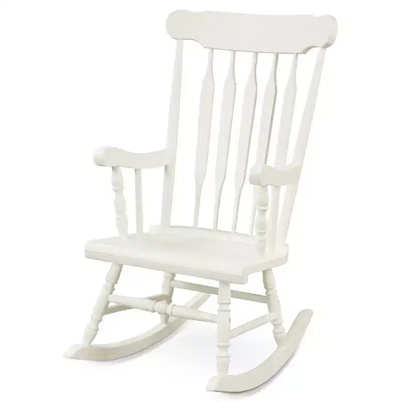 Costway Sedia a dondolo in legno massello, per veranda, interni ed esterni, finitura lucida, bianco/caffè