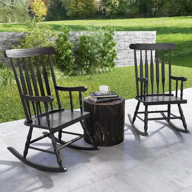 Costway Sedia a dondolo in legno massello, per veranda, interni ed esterni, finitura lucida, bianco/caffè