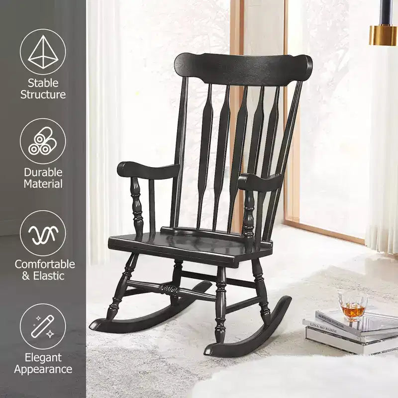 Costway Sedia a dondolo in legno massello, per veranda, interni ed esterni, finitura lucida, bianco/caffè