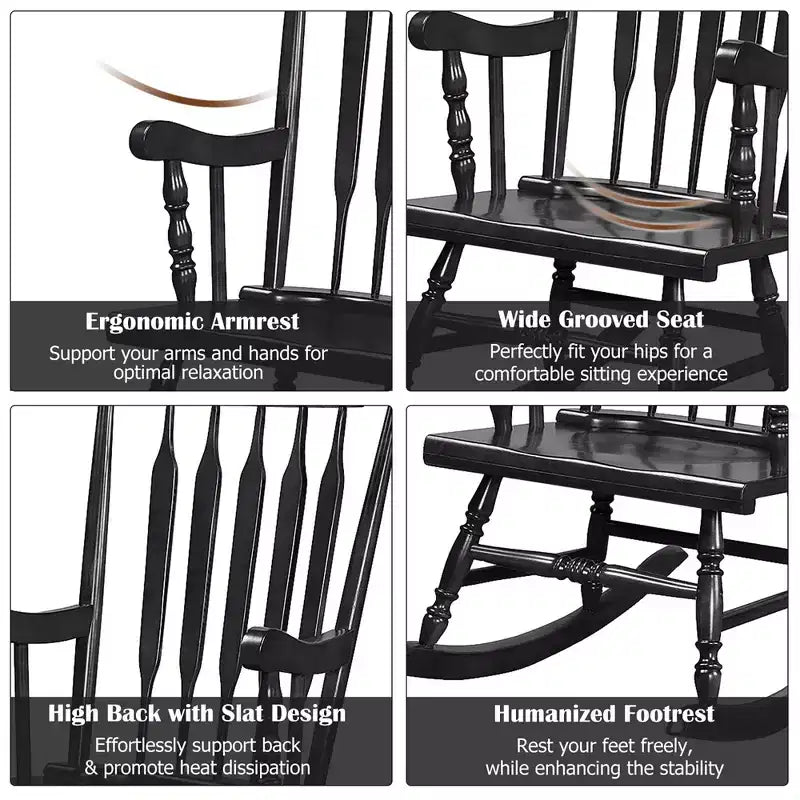 Costway Sedia a dondolo in legno massello, per veranda, interni ed esterni, finitura lucida, bianco/caffè