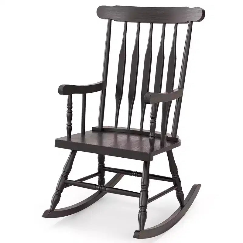 Costway Sedia a dondolo in legno massello, per veranda, interni ed esterni, finitura lucida, bianco/caffè