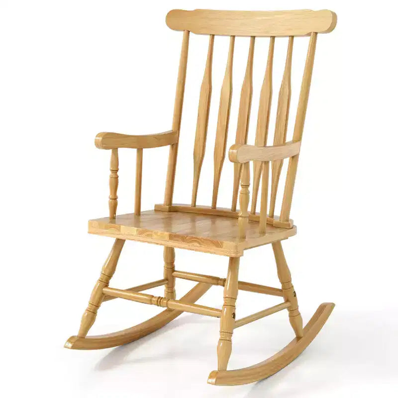 Costway Sedia a dondolo in legno massello, per veranda, interni ed esterni, finitura lucida, bianco/caffè