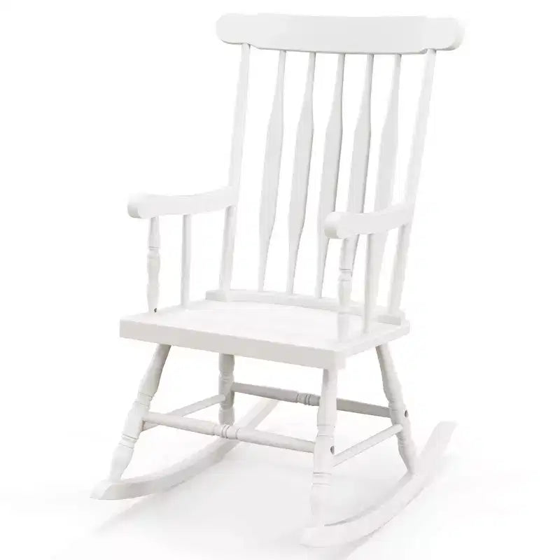 Costway Sedia a dondolo in legno massello, per veranda, interni ed esterni, finitura lucida, bianco/caffè