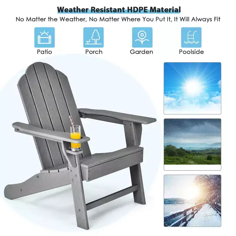 Costway 2PCS Patio Adirondack Chair Weather Resistant Garden Deck W/Cup Holder White\Black\Grey\Turquoise\Navy\Red