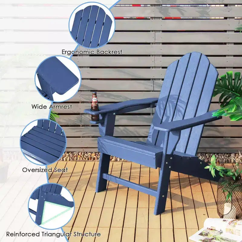 Costway 2PCS Patio Adirondack Chair Weather Resistant Garden Deck W/Cup Holder White\Black\Grey\Turquoise\Navy\Red