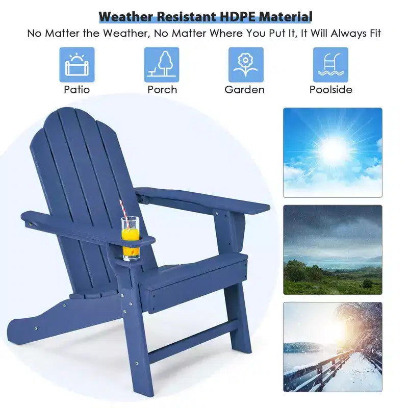 Costway 2PCS Patio Adirondack Chair Weather Resistant Garden Deck W/Cup Holder White\Black\Grey\Turquoise\Navy\Red