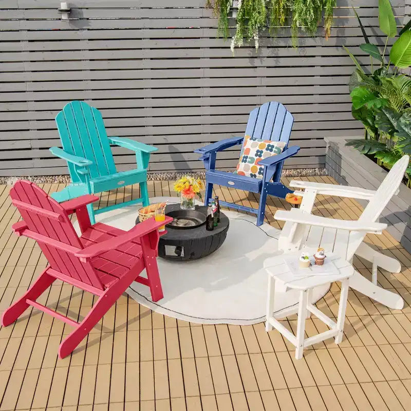Costway 2PCS Patio Adirondack Chair Weather Resistant Garden Deck W/Cup Holder White\Black\Grey\Turquoise\Navy\Red