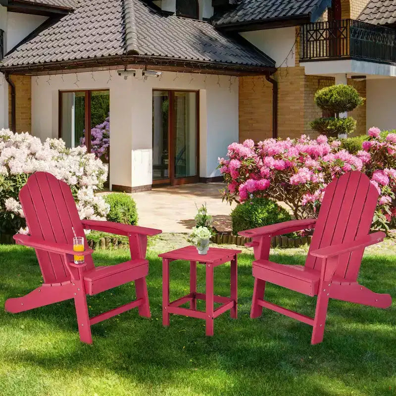 Costway 2PCS Patio Adirondack Chair Weather Resistant Garden Deck W/Cup Holder White\Black\Grey\Turquoise\Navy\Red