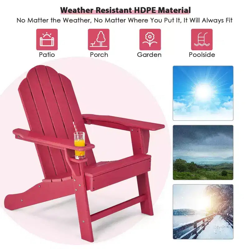 Costway 2PCS Patio Adirondack Chair Weather Resistant Garden Deck W/Cup Holder White\Black\Grey\Turquoise\Navy\Red