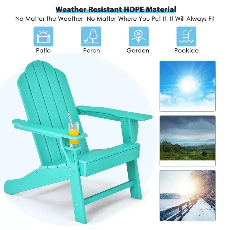 Costway 2PCS Patio Adirondack Chair Weather Resistant Garden Deck W/Cup Holder White\Black\Grey\Turquoise\Navy\Red