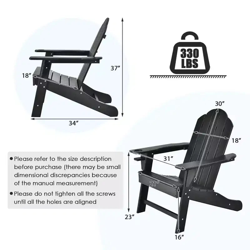 Costway 2PCS Patio Adirondack Chair Weather Resistant Garden Deck W/Cup Holder White\Black\Grey\Turquoise\Navy\Red