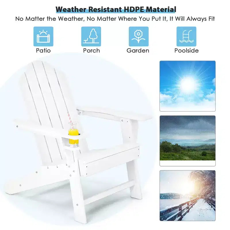 Costway 2PCS Patio Adirondack Chair Weather Resistant Garden Deck W/Cup Holder White\Black\Grey\Turquoise\Navy\Red