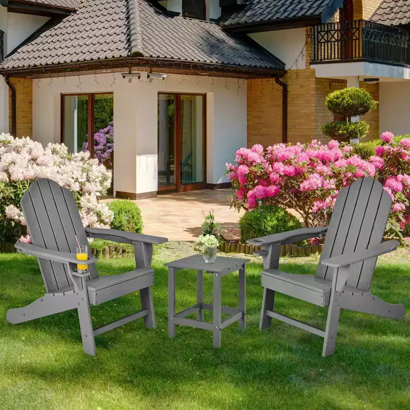 Costway 2PCS Patio Adirondack Chair Weather Resistant Garden Deck W/Cup Holder White\Black\Grey\Turquoise\Navy\Red