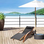 Outsunny Outdoor Chaise Wood Lounge Chair with Pillow, Armrests, Breathable Sling Mesh and Comfortable Curved Design for Patio, Deck, and Poolside