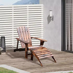 Outsunny Adirondack Chair with Ottoman, Wooden Patio Fire Pit Chair with Footrest & Wide Armrests for Backyard, Garden, Lawn, Rustic Brown